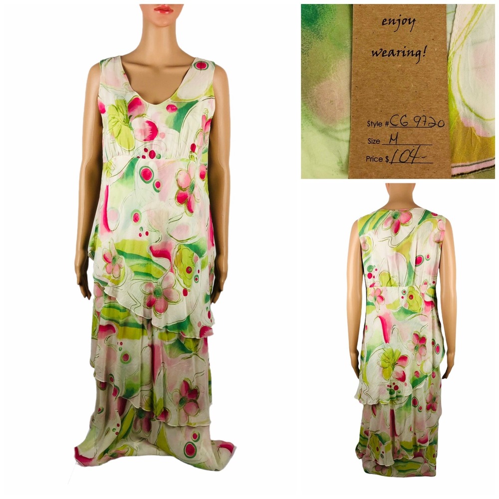 Click Womens Medium Dress Floral Cupro Rayon Sleeveless Multicolor Long NWT